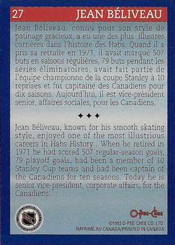 1992-93 O-Pee-Chee Montreal Canadiens Hockey Fest #27 Jean Beliveau Back