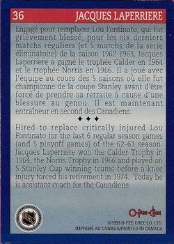 1992-93 O-Pee-Chee Montreal Canadiens Hockey Fest #36 Jacques Laperriere Back