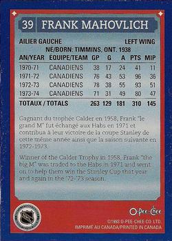 1992-93 O-Pee-Chee Montreal Canadiens Hockey Fest #39 Frank Mahovlich Back
