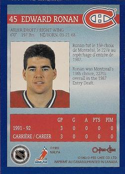 1992-93 O-Pee-Chee Montreal Canadiens Hockey Fest #45 Ed Ronan Back