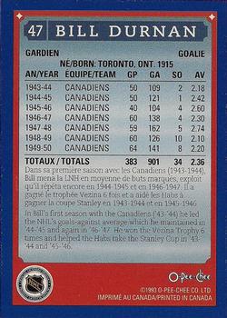1992-93 O-Pee-Chee Montreal Canadiens Hockey Fest #47 Bill Durnan Back