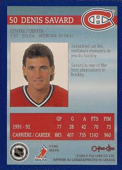 1992-93 O-Pee-Chee Montreal Canadiens Hockey Fest #50 Denis Savard Back