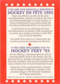 1992-93 O-Pee-Chee Montreal Canadiens Hockey Fest #NNO Advertisement Card Back