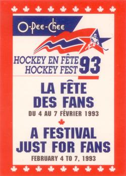 1992-93 O-Pee-Chee Montreal Canadiens Hockey Fest #NNO Advertisement Card Front