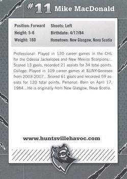2009-10 Huntsville Havoc (SPHL) #NNO Mike MacDonald Back