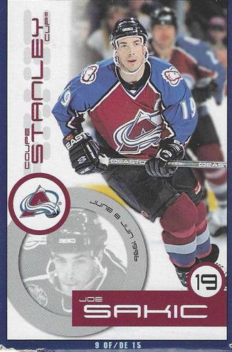 1999-00 Kraft / Post Collection - Kraft Dinner Great Stanley Cup Playoff Moments of the 1990's (Black Back) #9 Joe Sakic Front