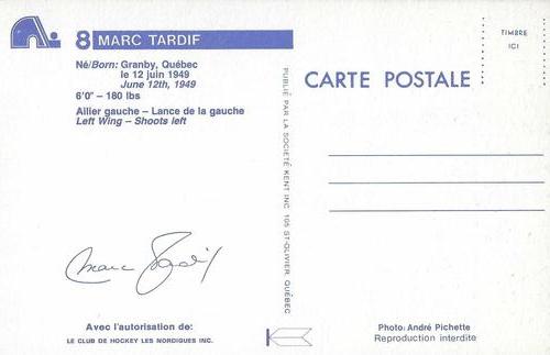 1982-83 Quebec Nordiques Postcards #NNO Marc Tardif Back