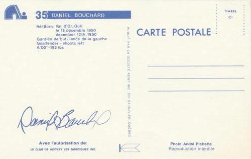 1982-83 Quebec Nordiques Postcards #NNO Daniel Bouchard Back