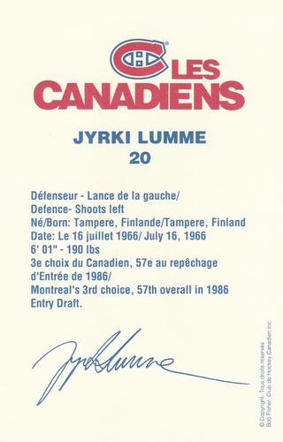 1988-89 Montreal Canadiens #NNO Jyrki Lumme Back