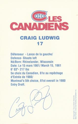 1988-89 Montreal Canadiens #NNO Craig Ludwig Back