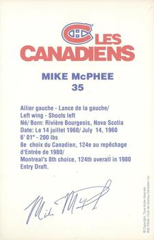1988-89 Montreal Canadiens #NNO Mike McPhee Back