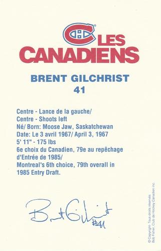1988-89 Montreal Canadiens #NNO Brent Gilchrist Back