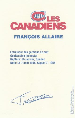 1988-89 Montreal Canadiens #NNO Francois Allaire Back