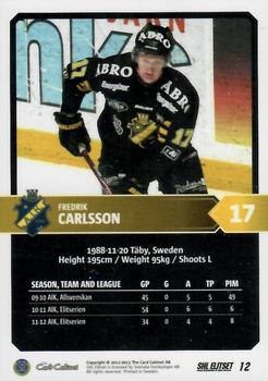 2012-13 SHL Elitset #12 Fredrik Carlsson Back