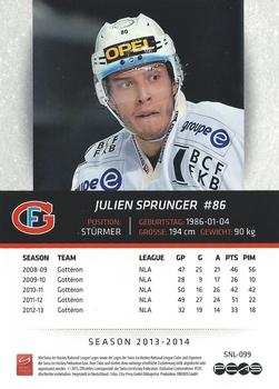 2013-14 PCAS Swiss National League #SNL-099 Julien Sprunger Back