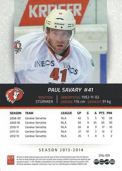 2013-14 PCAS Swiss National League #SNL-159 Paul Savary Back