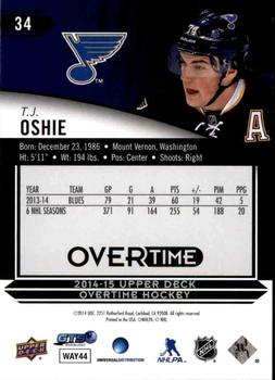 2014-15 Upper Deck Overtime #34 T.J. Oshie Back