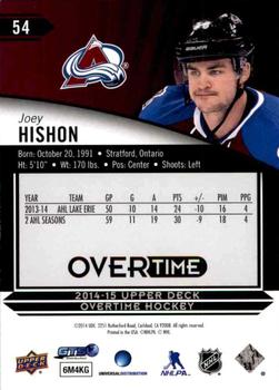 2014-15 Upper Deck Overtime #54 Joey Hishon Back