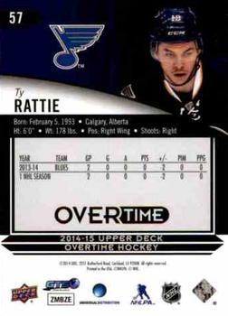 2014-15 Upper Deck Overtime #57 Ty Rattie Back
