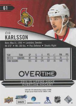 2014-15 Upper Deck Overtime #61 Erik Karlsson Back