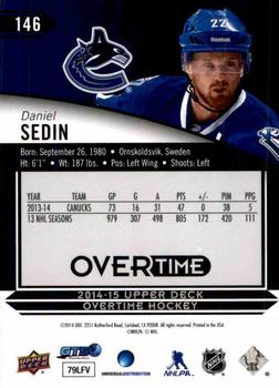 2014-15 Upper Deck Overtime #146 Daniel Sedin Back