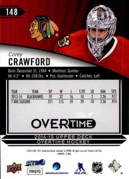 2014-15 Upper Deck Overtime #148 Corey Crawford Back