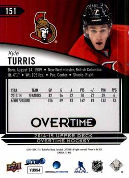 2014-15 Upper Deck Overtime #151 Kyle Turris Back