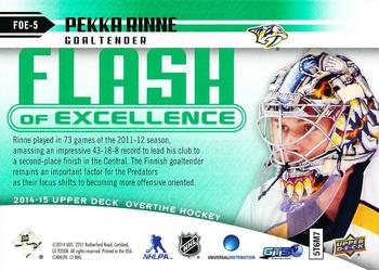 2014-15 Upper Deck Overtime - Flash of Excellence #FOE-5 Pekka Rinne Back
