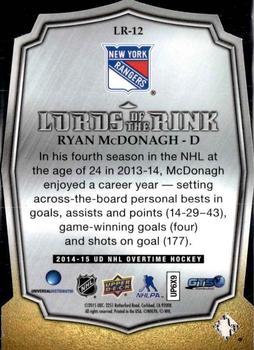 2014-15 Upper Deck Overtime - Lords of the Rink #LR-12 Ryan McDonagh Back