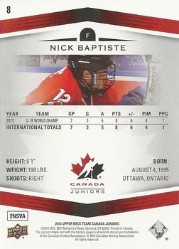 2014 Upper Deck Team Canada Juniors #8 Nick Baptiste Back