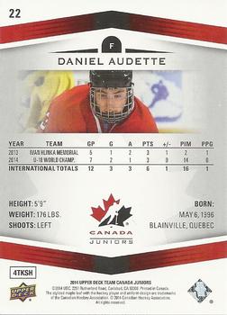2014 Upper Deck Team Canada Juniors #22 Daniel Audette Back