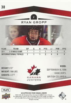 2014 Upper Deck Team Canada Juniors #30 Ryan Gropp Back