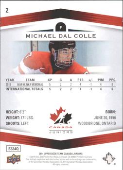 2014 Upper Deck Team Canada Juniors #2 Michael Dal Colle Back