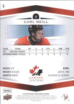 2014 Upper Deck Team Canada Juniors #5 Carl Neill Back