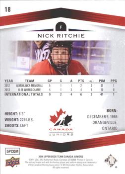2014 Upper Deck Team Canada Juniors #18 Nick Ritchie Back
