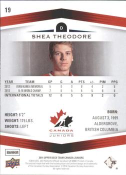 2014 Upper Deck Team Canada Juniors #19 Shea Theodore Back