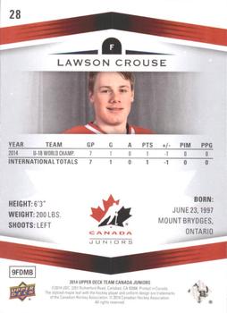 2014 Upper Deck Team Canada Juniors #28 Lawson Crouse Back