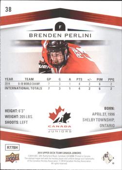 2014 Upper Deck Team Canada Juniors #38 Brendan Perlini Back