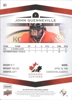 2014 Upper Deck Team Canada Juniors #41 John Quenneville Back