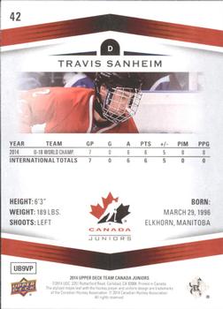 2014 Upper Deck Team Canada Juniors #42 Travis Sanheim Back