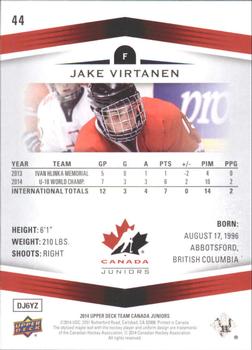 2014 Upper Deck Team Canada Juniors #44 Jake Virtanen Back