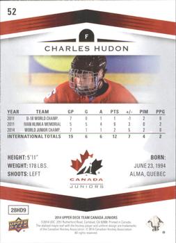 2014 Upper Deck Team Canada Juniors #52 Charles Hudon Back