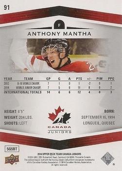 2014 Upper Deck Team Canada Juniors #91 Anthony Mantha Back