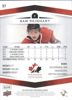 2014 Upper Deck Team Canada Juniors #97 Sam Reinhart Back