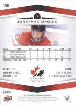 2014 Upper Deck Team Canada Juniors #100 Jonathan Drouin Back