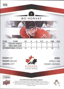 2014 Upper Deck Team Canada Juniors #105 Bo Horvat Back