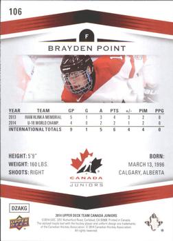 2014 Upper Deck Team Canada Juniors #106 Brayden Point Back