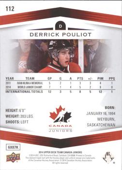 2014 Upper Deck Team Canada Juniors #112 Derrick Pouliot Back
