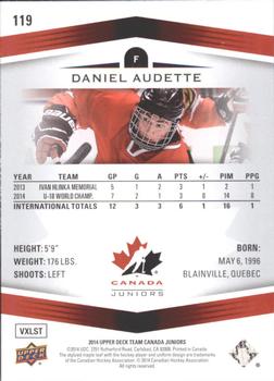 2014 Upper Deck Team Canada Juniors #119 Daniel Audette Back