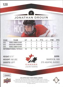 2014 Upper Deck Team Canada Juniors #120 Jonathan Drouin Back